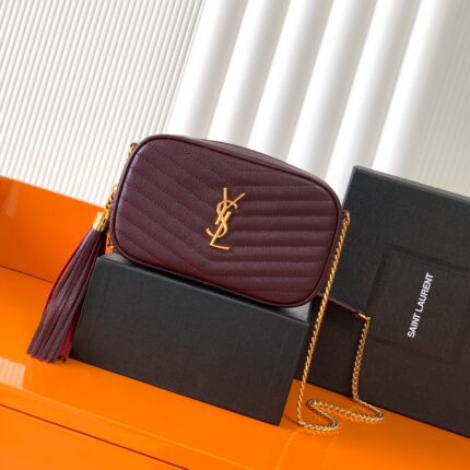 Saint Laurent Lou Camera Bag in Grain de Poudre Leather (Burgundy)