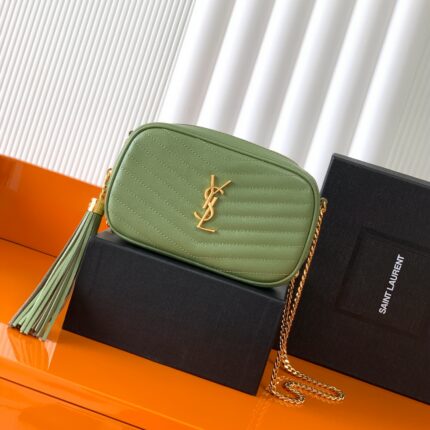 Saint Laurent Lou Camera Bag in Grain de Poudre Leather (Sage Green)