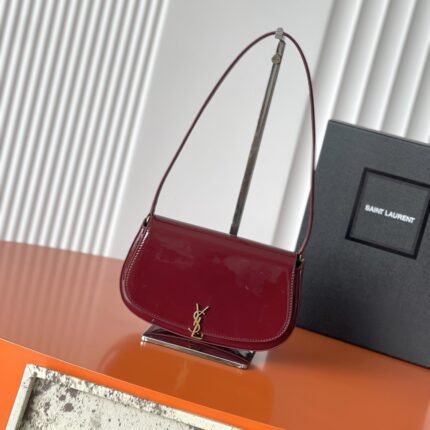 Saint Laurent Voltaire Patent Leather Shoulder Bag (Burgundy)