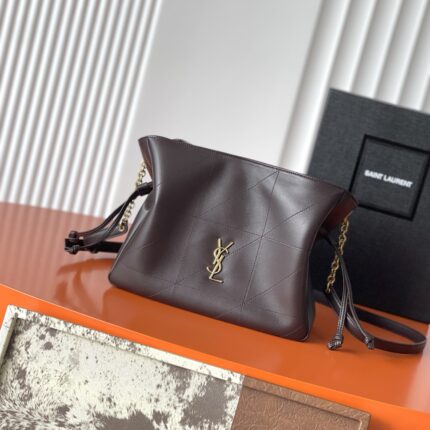 Saint Laurent Le 57 Quilted Shoulder Bag in Smooth Leather (Dark Brown)