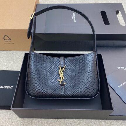 Saint Laurent Le 5 à 7 Hobo Bag in Python-Embossed Leather (Black)