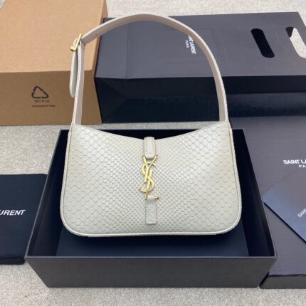 Saint Laurent Le 5 à 7 Hobo Bag in Python-Embossed Leather (Off-White）