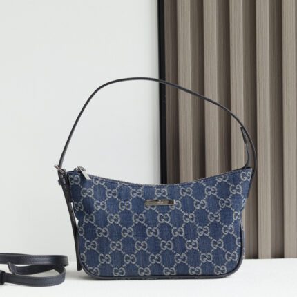 Gucci GG Denim Half-Moon Hobo Bag (Blue)