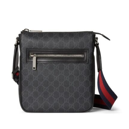 Gucci GG Black Messenger Bag with Blue-Red Web Strap
