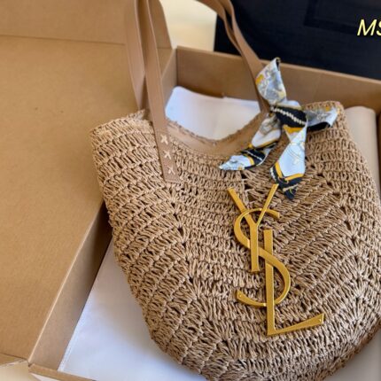 Saint Laurent YSL Woven Raffia Tote Bag
