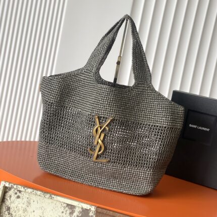 Saint Laurent Metallic Silver Woven Large Tote Bag (Handbag)