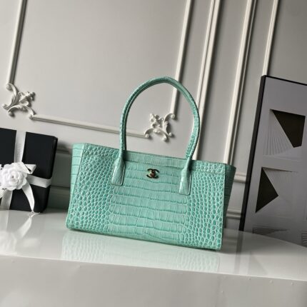 Chanel Mint Green Crocodile-Embossed Leather Large Tote Bag (Gold Logo)
