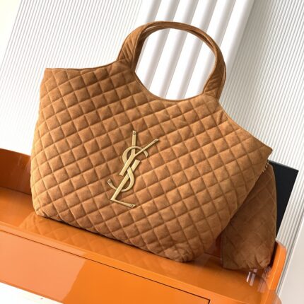 Saint Laurent  Camel Quilted Fabric/Nylon Large Tote Bag