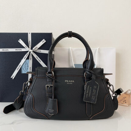 Prada Vitello Daino Leather Bowling Bag (Black)