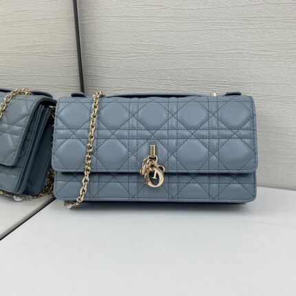 Dior My Dior Mini Bag in latte Cannage lambskin  blue